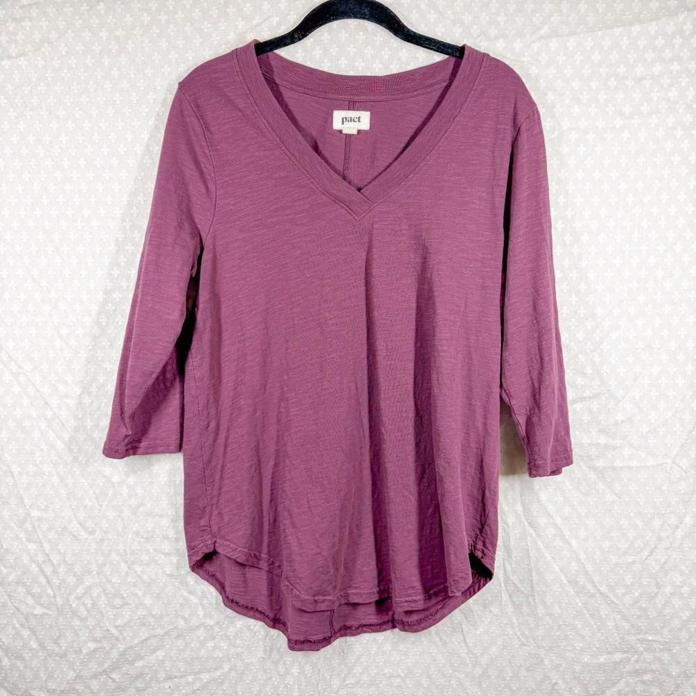 Pact Purple V Neck Organic Cotton Top‎